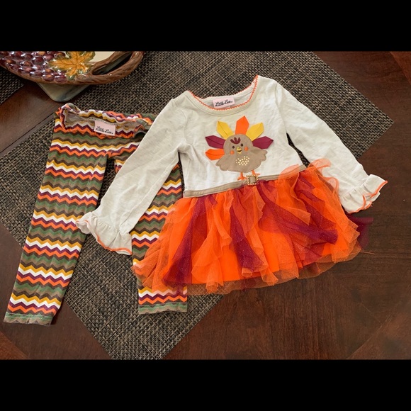 Little Lass CUTE🍁Thanksgiving 🦃outfit set - Picture 4 of 8